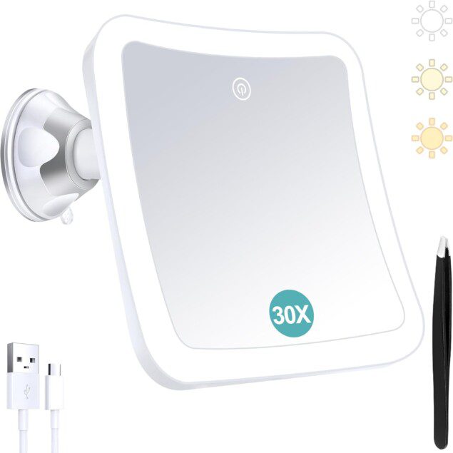 Miroir de maquillage lumineux grossissant 30x : l’accessoire idéal pour une beauté éclatante à la maison et en voyage