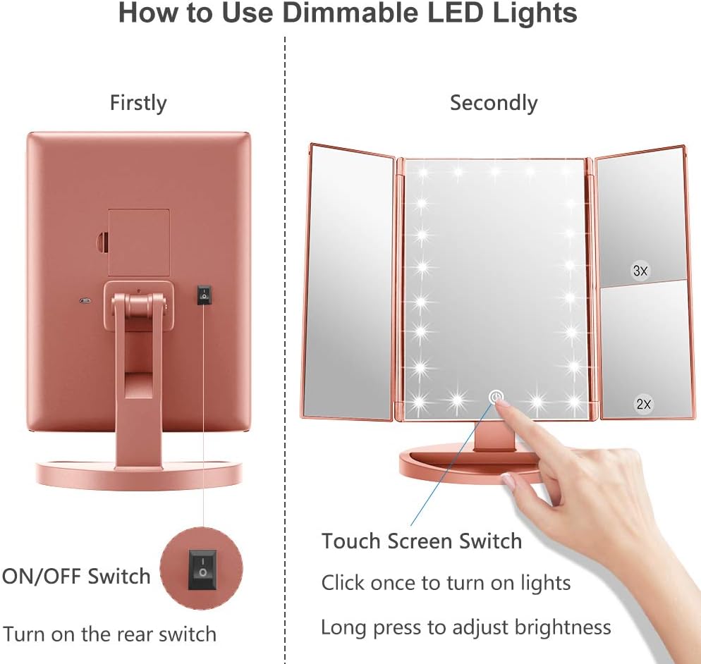 Miroir de Maquillage LED à Trois Volets Élégant – Image 4