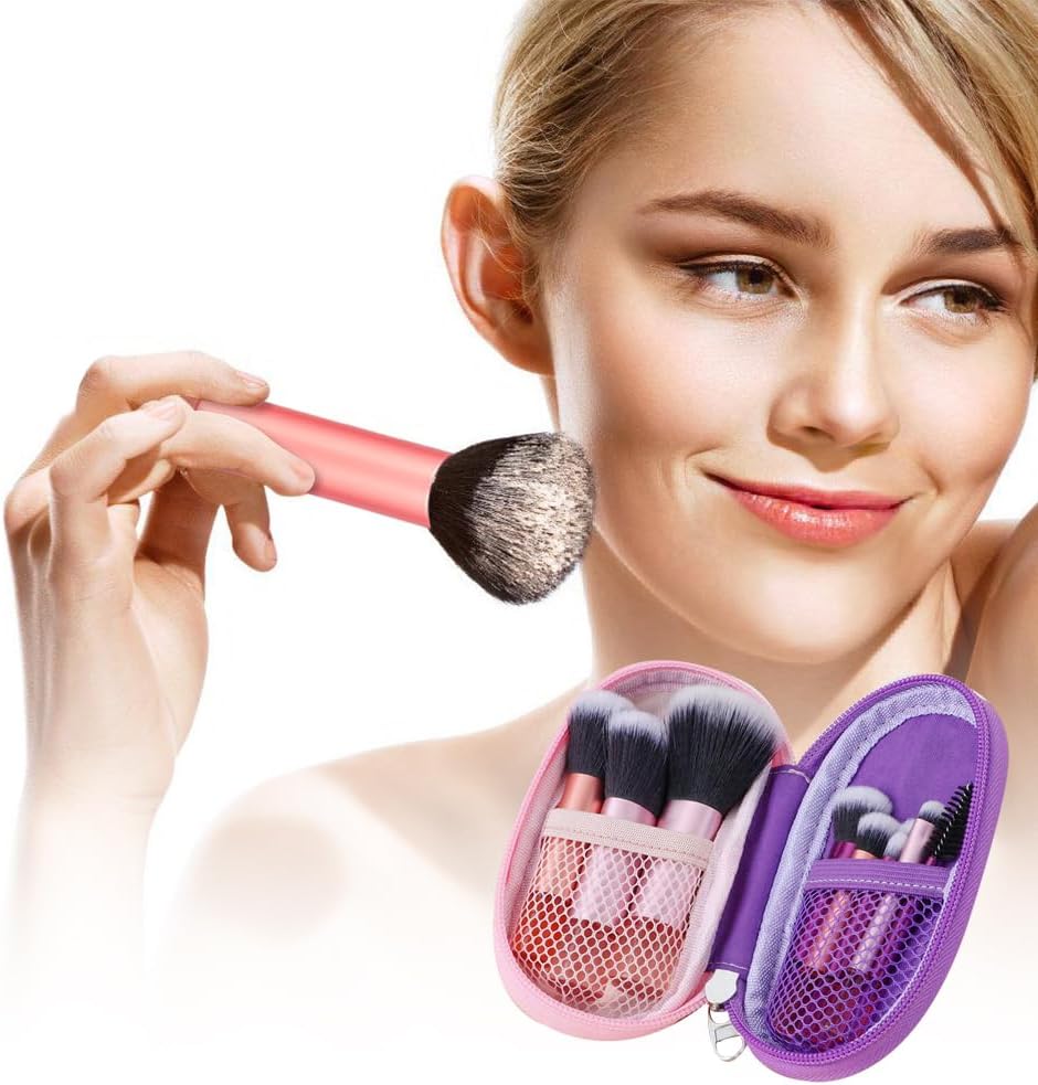 Pinceaux de maquillage synthétiques premium : set complet pour les passionnées de beauté Idéal pour le fond de teint, la poudre et le contouring, avec éponges et trousse élégante – Image 4