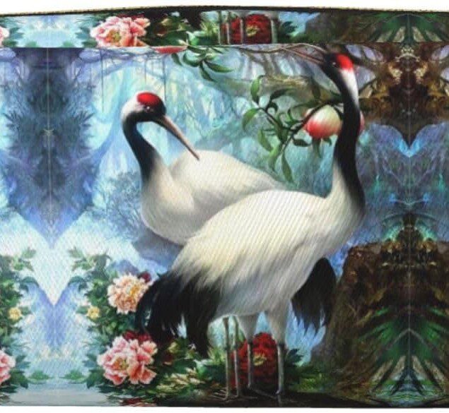 Grande trousse à crayons dorée pour les passionnés de beauté : élégance et fonctionnalité avec motif grue chinoise