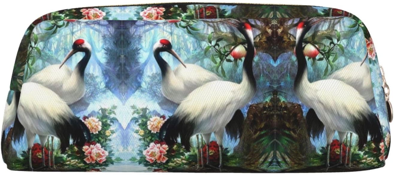 Grande trousse à crayons dorée pour les passionnés de beauté : élégance et fonctionnalité avec motif grue chinoise