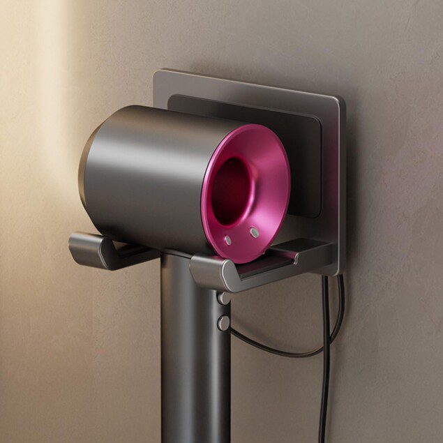 Porte sèche-cheveux mural adhésif : un rangement élégant pour votre salle de bain   Optimisé pour Dyson, ce support sans perçage facilite votre routine beauté
