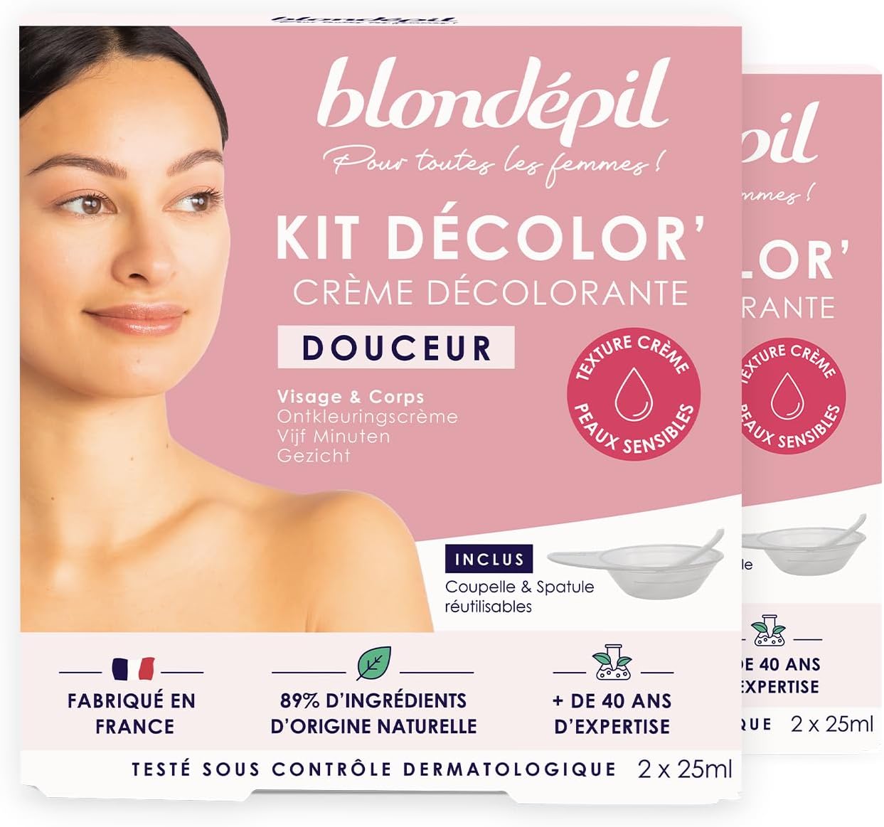 Crèmes décolorantes douceur : le duo idéal pour peaux sensibles Découvrez notre lot de 2 crèmes décolorantes visage et corps, riches en 89% d'ingrédients d'origine naturelle, pour un traitement délicat et efficace des poils indésirables. Fabriquées en France, ces crèmes sont parfaites pour un épilateur doux et respectueux de votre peau.