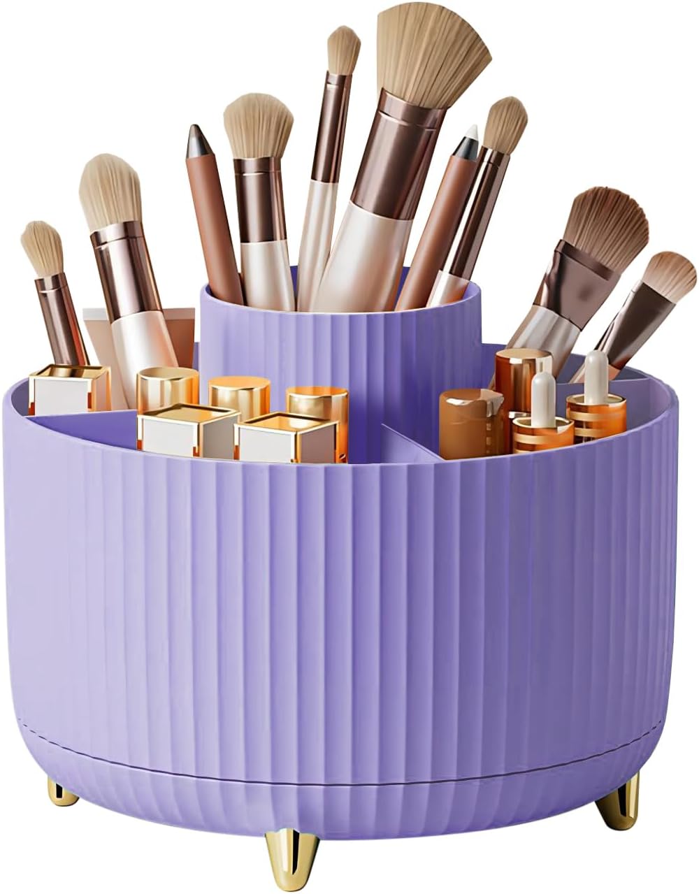 Rangement maquillage de grande capacité : organisateur rotatif à 360° pour coiffeuse et salle de bains   Optimisez votre espace avec cet élégant rangement violet, idéal pour les passionnées de maquillage