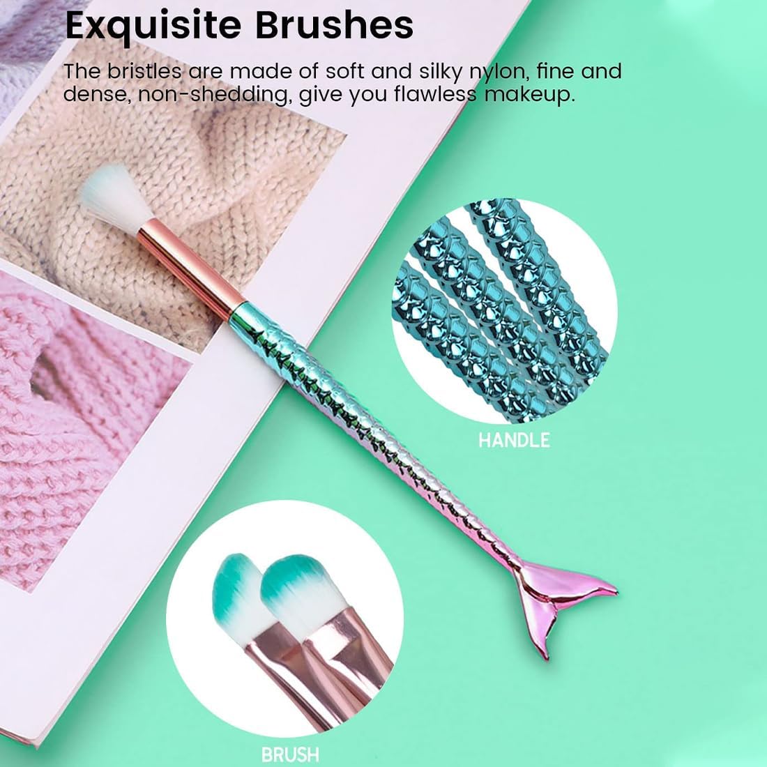 Lot de 10 pinceaux de maquillage sirène : l'outil idéal pour femmes soucieuses de leur beauté – Image 4
