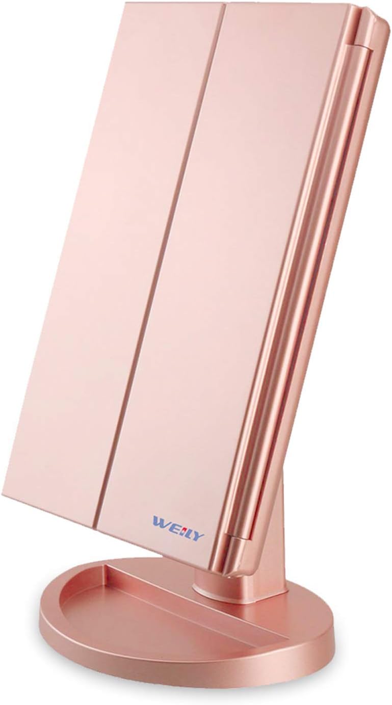 Miroir de Maquillage LED à Trois Volets Élégant