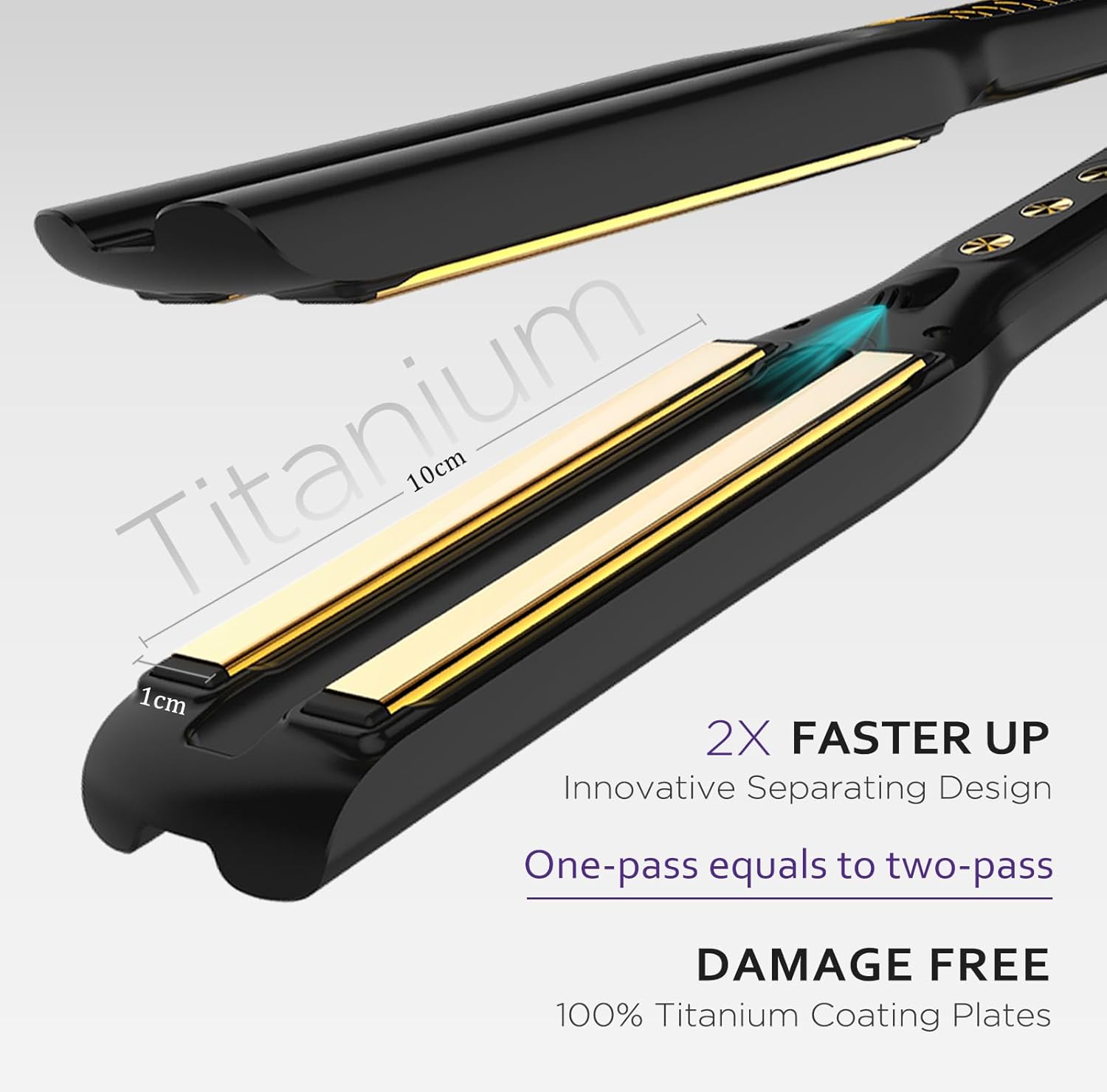 Fer à lisser double plaque en titane doré : pour des cheveux lisses et brillants jusqu'à 230 °C, avec 16 réglages de chaleur – Image 2