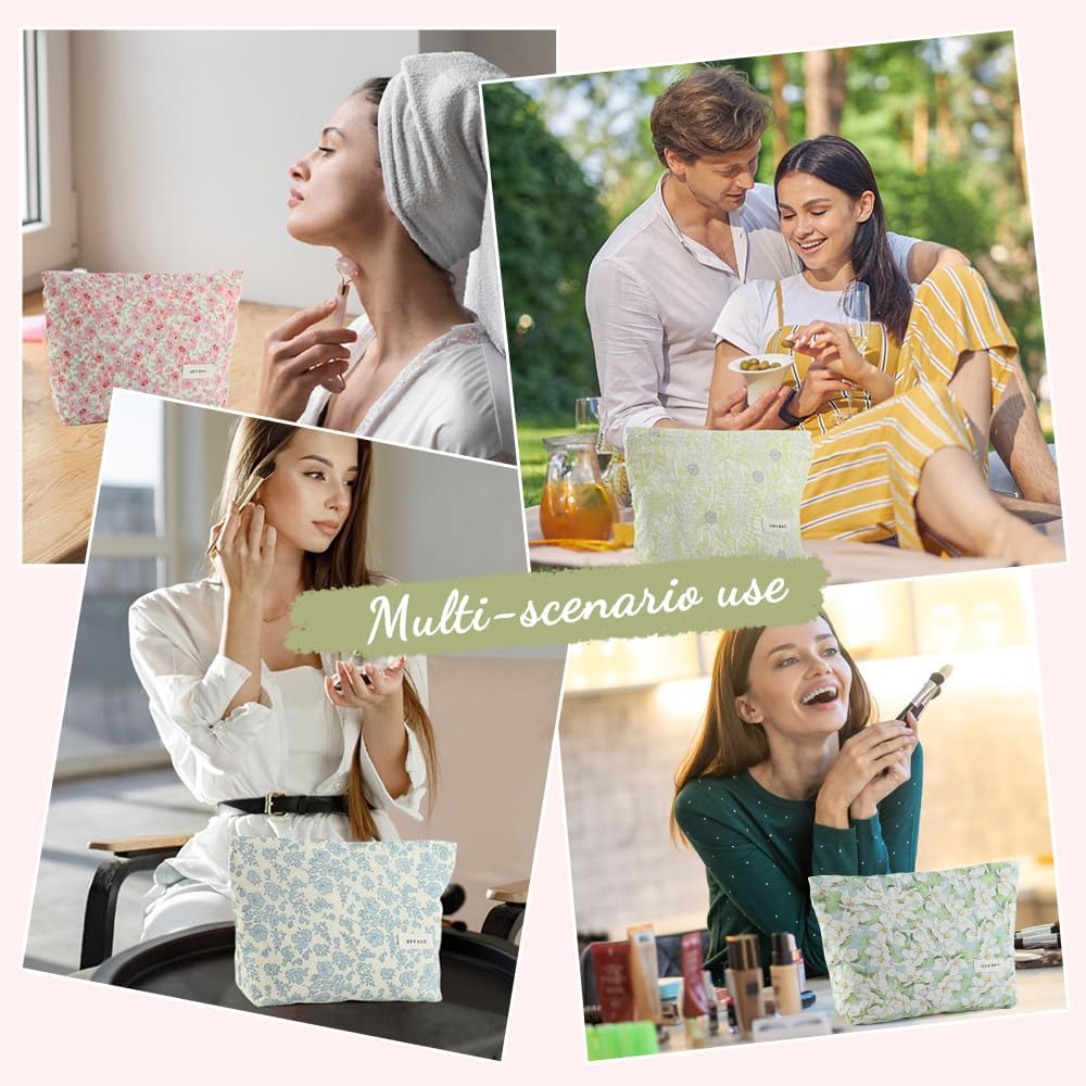 Trousse de maquillage élégante : pochette double couche pour femme et étudiante en fleurs bleues, idéale pour vos voyages et soirées – Image 7