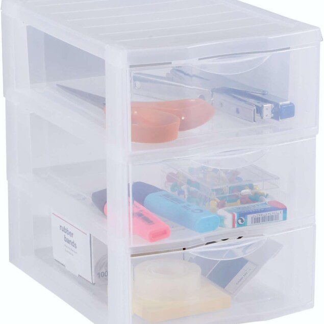 Tour de rangement en plastique à 3 tiroirs transparents : idéale pour les cosmétiques et accessoires