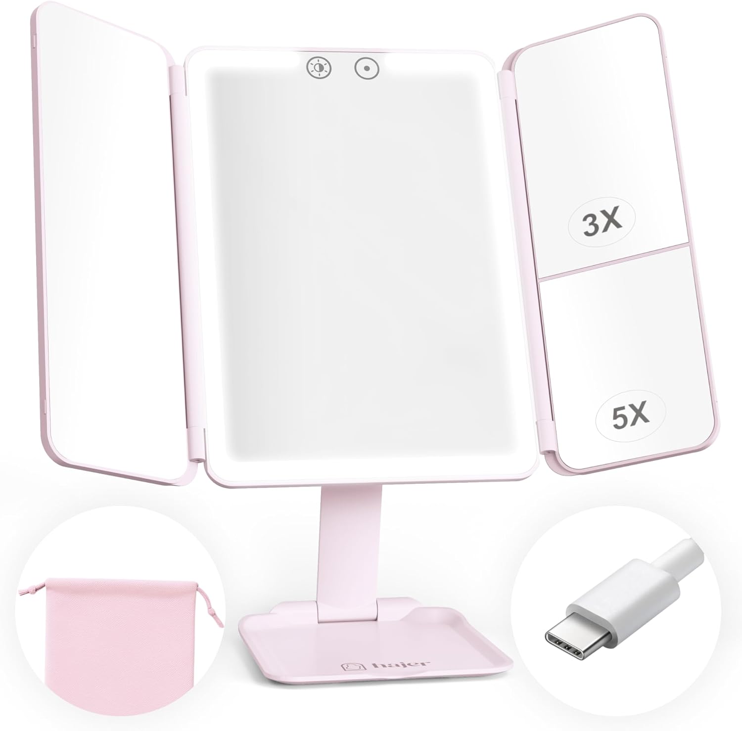 Miroir maquillage lumineux rose : un accessoire pratique pour les beauty addicts en déplacement 

Découvrez le miroir maquillage rose lumineux à LED, conçu pour les passionnées de beauté. Avec ses multiples grossissements (1X, 3X, 5X) et ses trois modes d'éclairage, ce miroir tactile et rechargeable via USB-C vous offre une expérience de maquillage optimale, où que vous soyez. Sa pochette de transport élégante et son design pliable en font le compagnon idéal pour vos voyages.