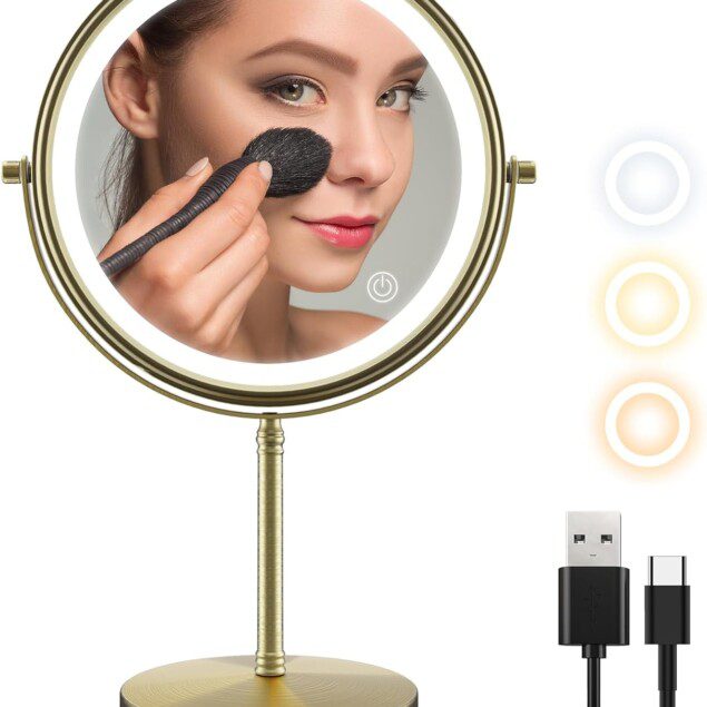 Miroir de maquillage rétro européen : l'accessoire idéal pour les passionnées de beauté   Découvrez notre miroir de table avec lumière, réglable en 3 couleurs, pour un maquillage parfait et une mise en beauté réussie