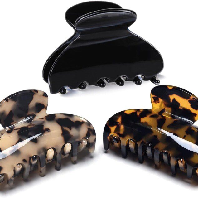 Pinces à cheveux résistantes : lot de 3 barrettes griffes en plastique noir et léopard pour femmes élégantes