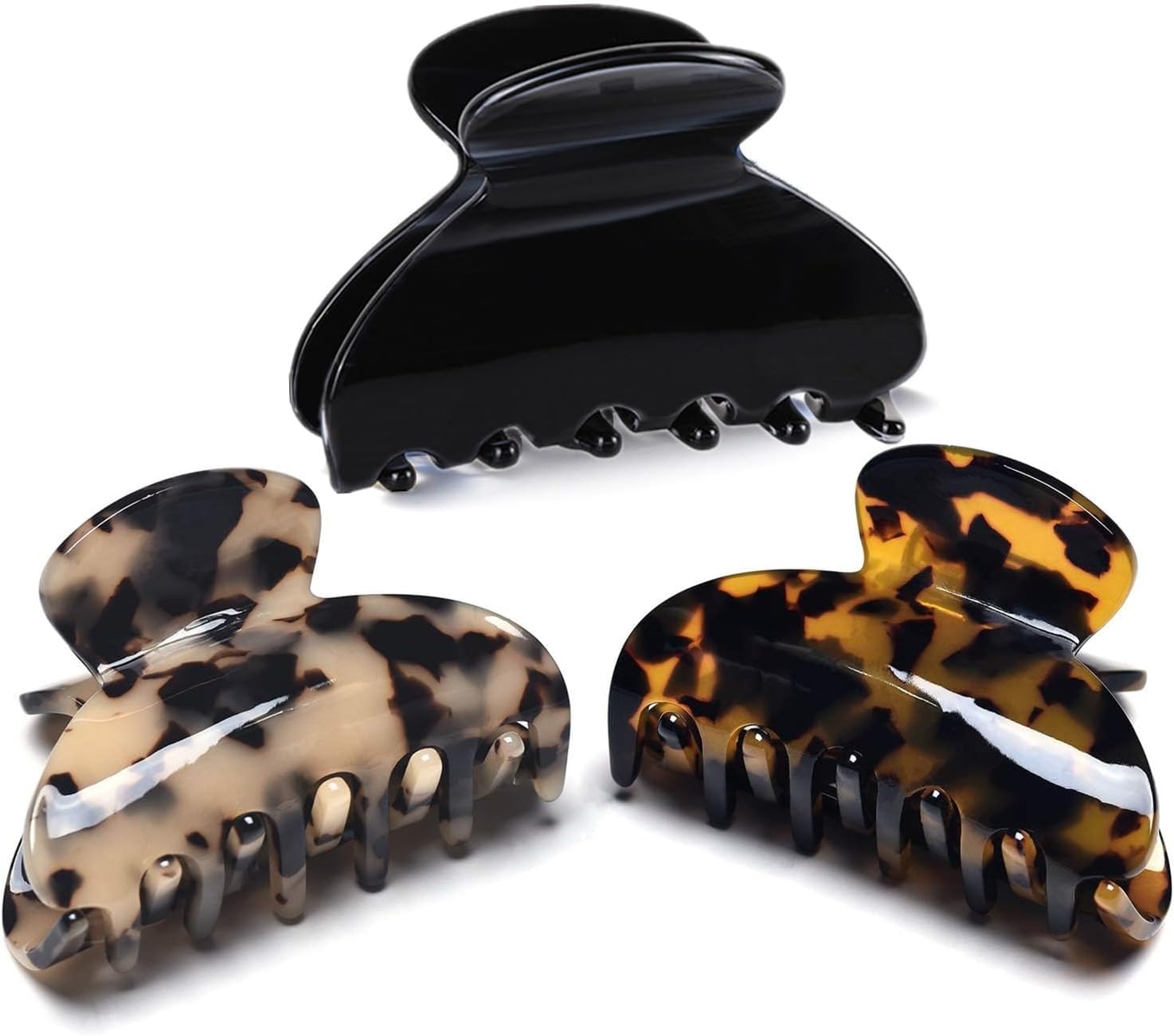 Pinces à cheveux résistantes : lot de 3 barrettes griffes en plastique noir et léopard pour femmes élégantes