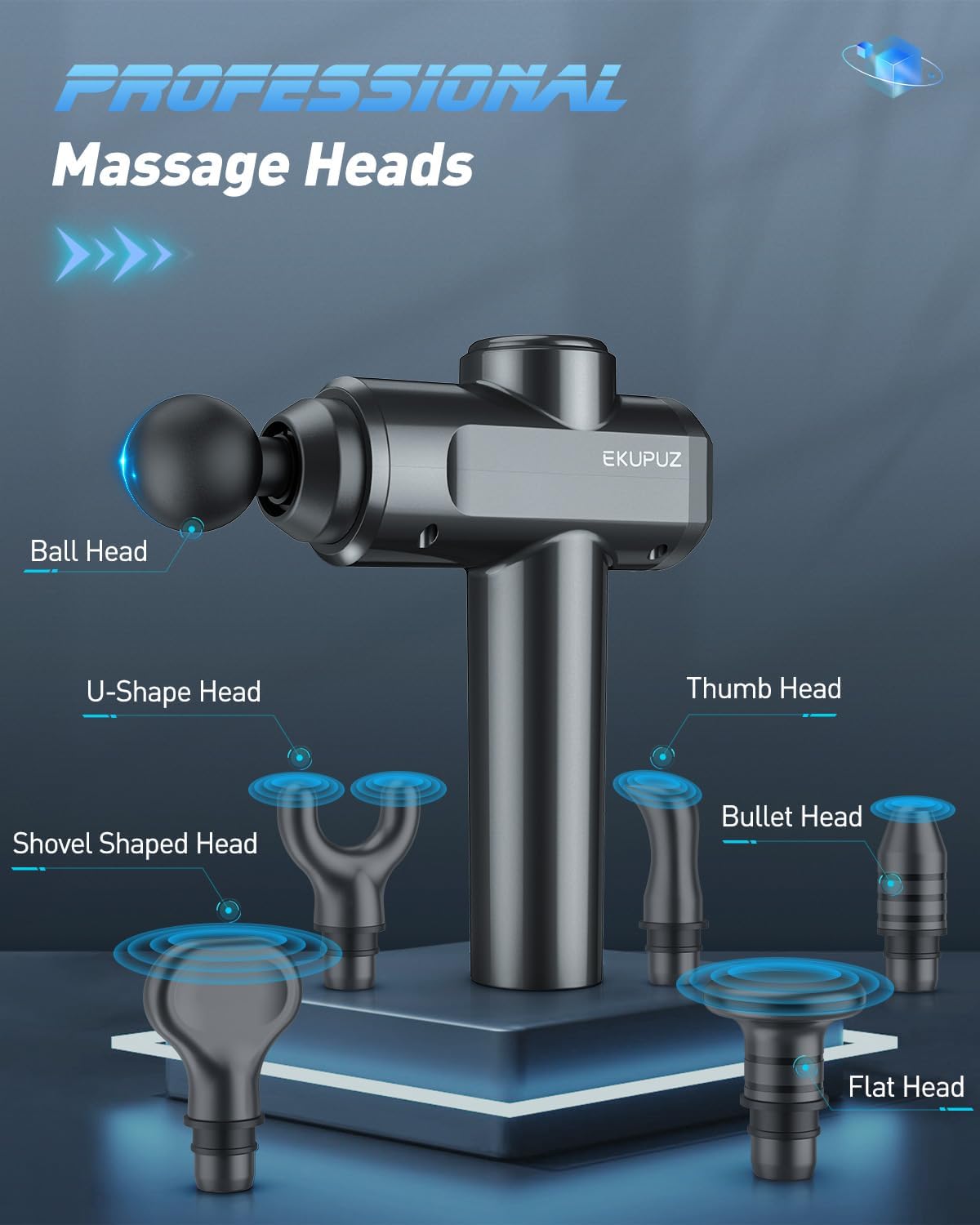 Pistolet de massage EKUPUZ : soulagez vos douleurs musculaires avec 30 vitesses et 6 têtes de massage, idéal pour l'exercice quotidien – Image 3