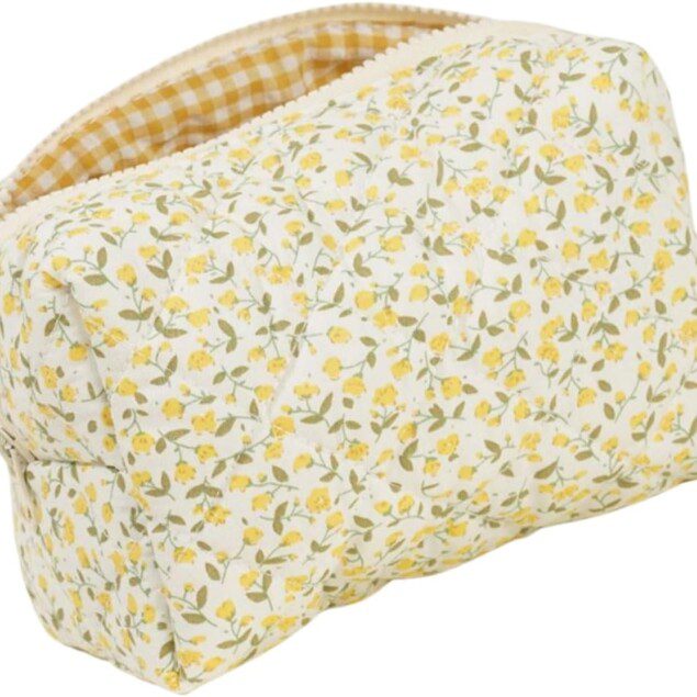 Trousse de toilette en coton jaune : grande capacité pour le rangement élégant des soins de la peau et du maquillage des femmes