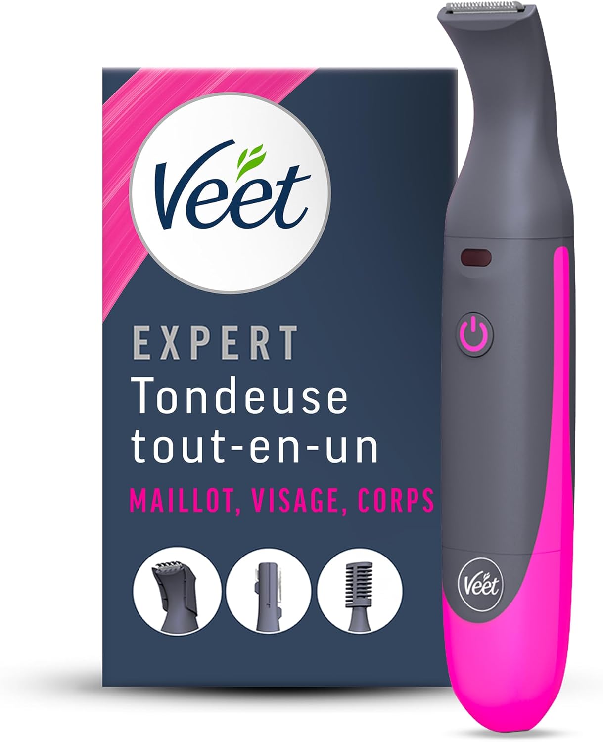 Veet Expert : tondeuse tout-en-un pour femmes, idéale pour le maillot, le visage et les sourcils   Rasoir électrique multi-usage 100 % étanche avec chargeur USB pour un épilage précis et rapide