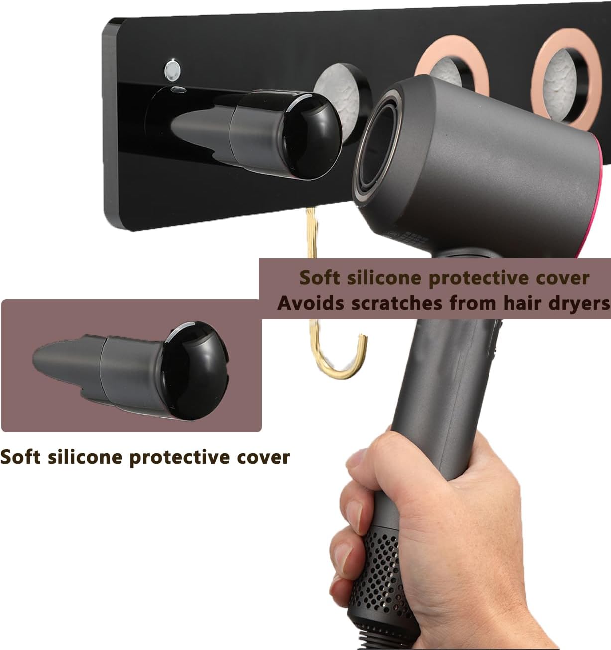 Support mural universel pour sèche-cheveux : solution idéale pour un rangement élégant et pratique à la maison – Image 2