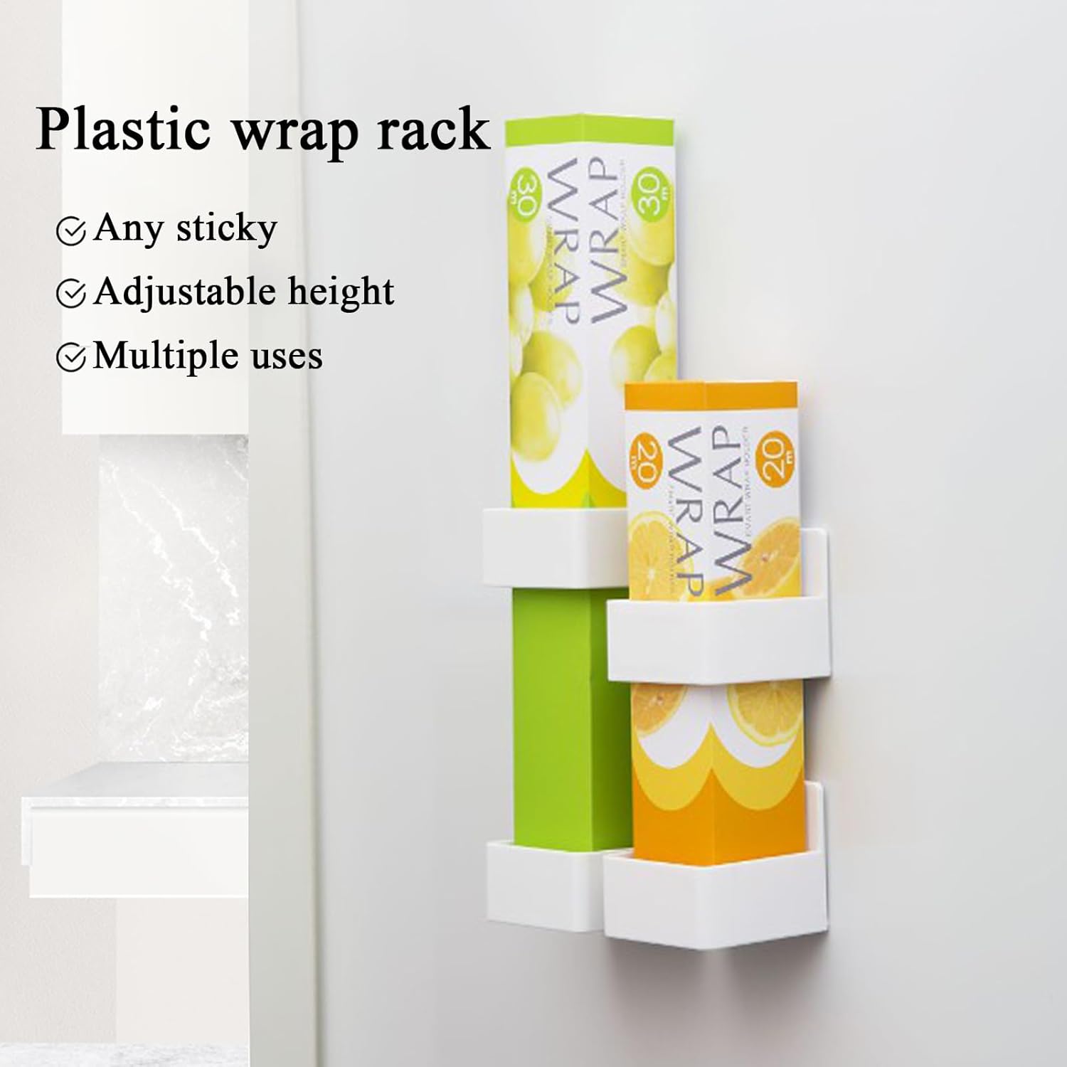 Organisateur de film alimentaire : support mural pratique pour cuisine et salle de bain Étagères adhésives sans perçage pour un rangement élégant et efficace – Image 7
