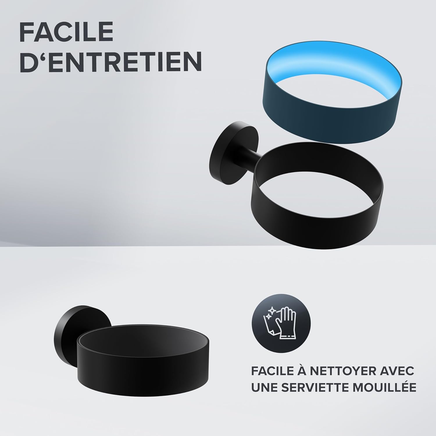 Porte-sèche-cheveux en acier inoxydable noir mat : le choix élégant pour votre salle de bain Optimisez votre espace avec un support mural pratique et rembourré pour un rangement organisé – Image 4