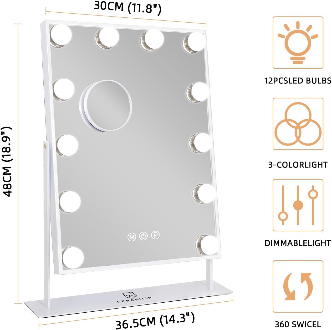Miroir de maquillage éclairé : l'allié parfait pour les passionnées de beauté Profitez d'un éclairage optimal avec 12 lampes LED à intensité variable, un rotatif à 360° et un grossissement 10x pour un maquillage impeccable en toutes circonstances – Image 6