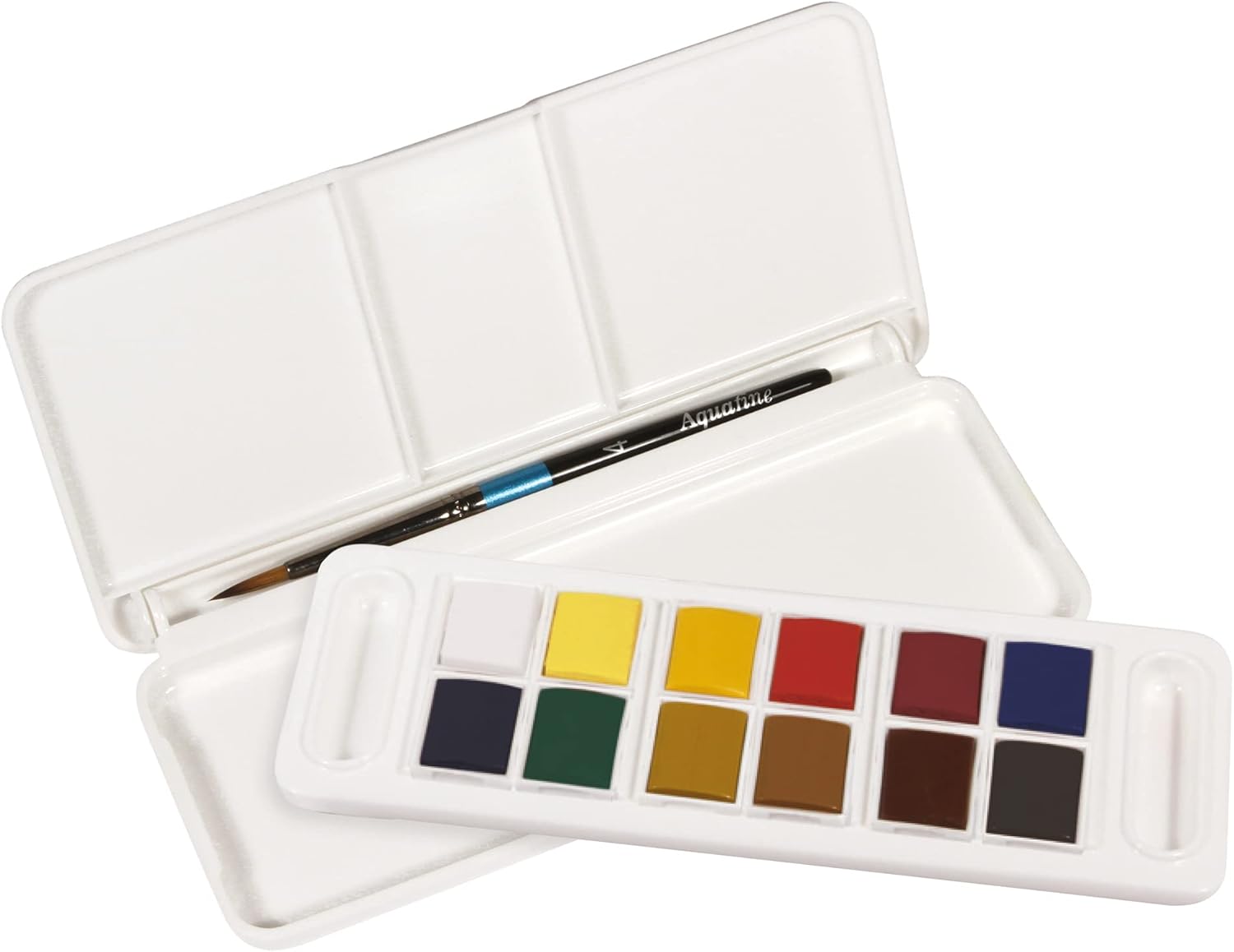 Aquarelle en voyage : set de 12 demi-godets et pinceau pour artistes nomades