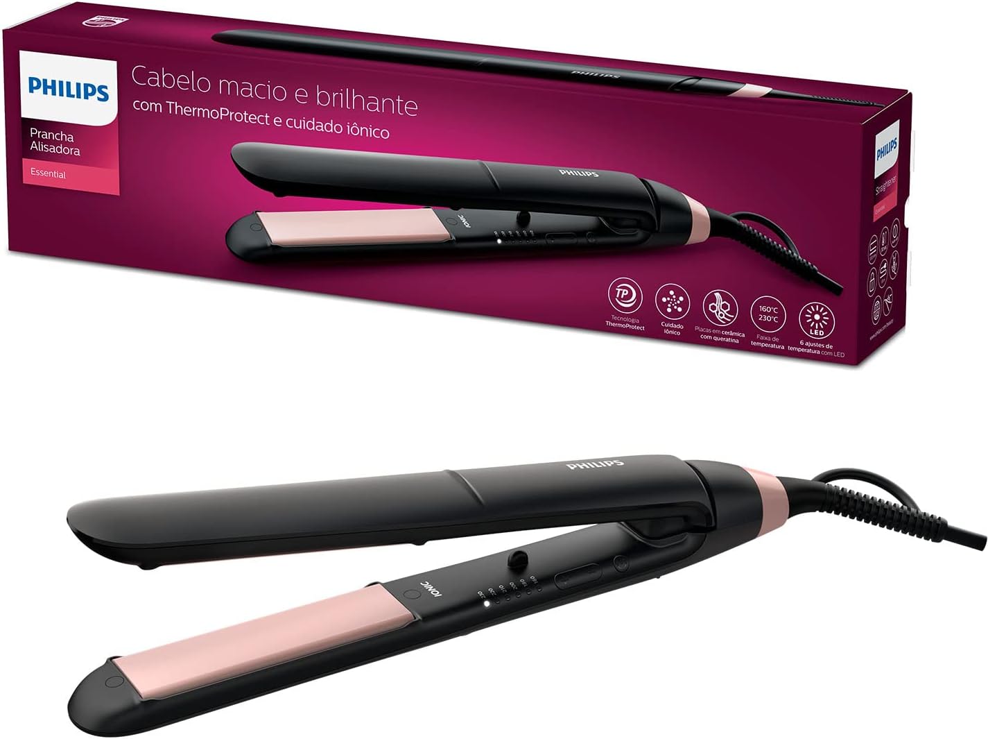 Lisseur ThermoProtect : l'outil essentiel pour des cheveux lisses et brillants Découvrez le lisseur ThermoProtect StraightCare Essential, conçu pour les femmes cherchant à dompter leurs cheveux tout en préservant leur santé. Grâce à sa technologie avancée, obtenez des résultats professionnels à la maison tout en évitant les dommages liés à la chaleur.