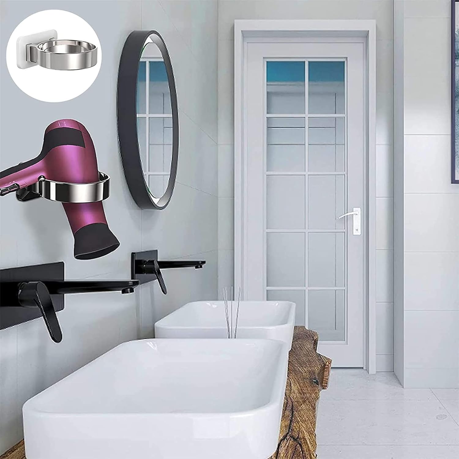 Organisateur de salle de bain : ensemble de stockage pour sèche-cheveux avec installation autocollante, idéal pour un salon de coiffure élégant – Image 7