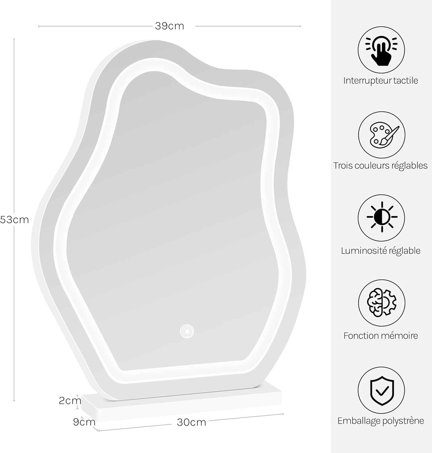 Miroir coiffeuse LED pour femmes : sublimez votre routine beauté avec 3 niveaux d'éclairage et luminosité réglable – Image 8