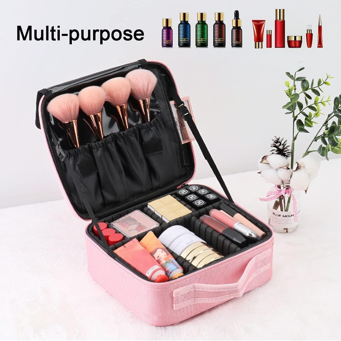Trousse de maquillage pour femme : mallette de voyage étanche à grande capacité avec compartiments détachables pour un rangement idéal – Image 2