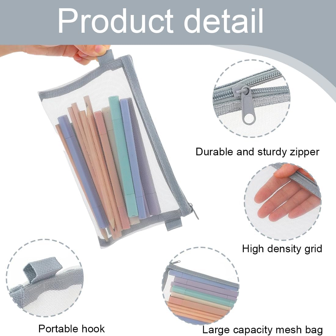 Trousse transparente en nylon maille : le lot de 3 pour l'école, le bureau et le maquillage, alliant praticité et élégance – Image 3