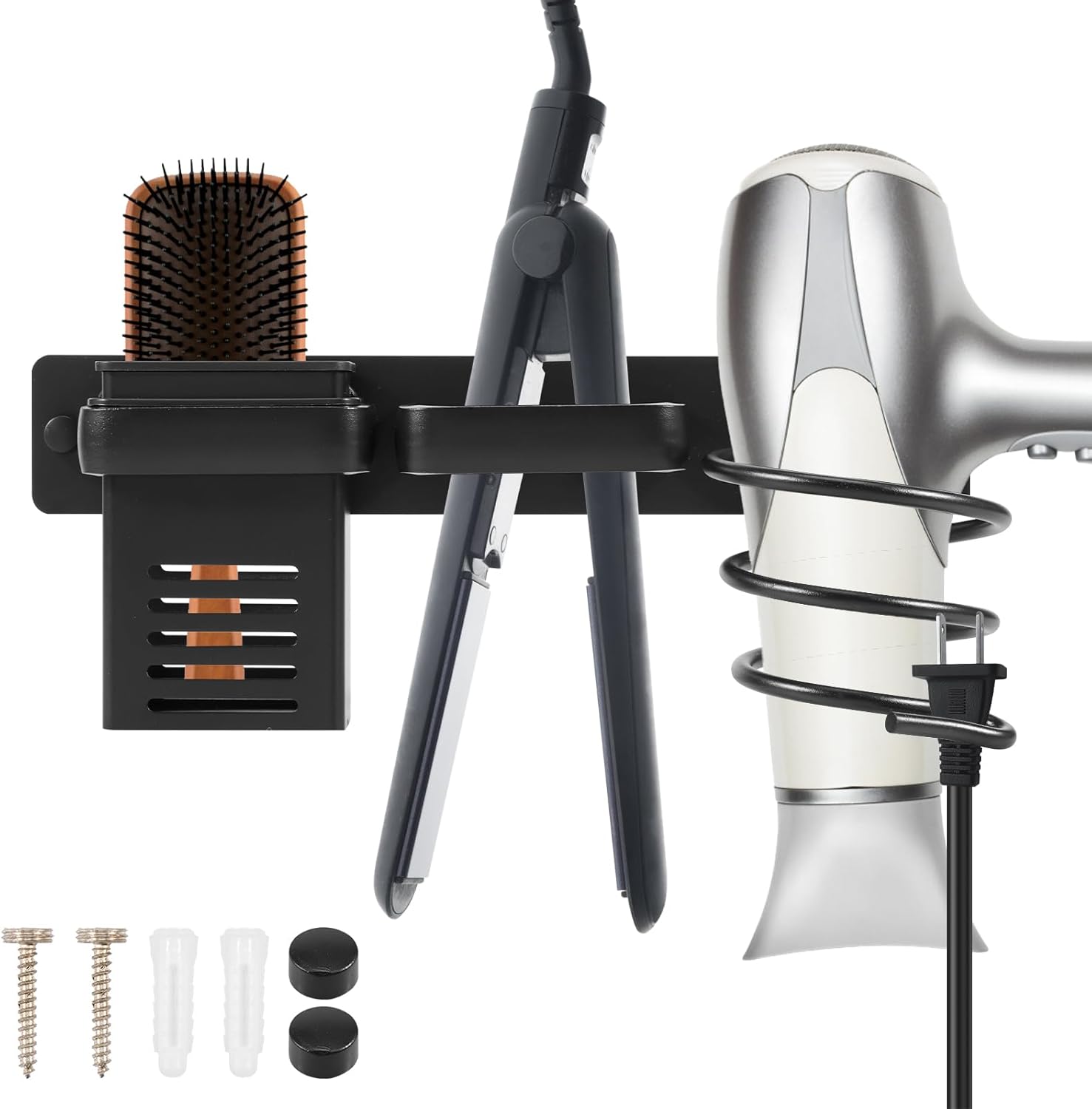 Support pour sèche-cheveux en alliage d'aluminium noir : solution élégante pour un rangement optimisé et pratique
