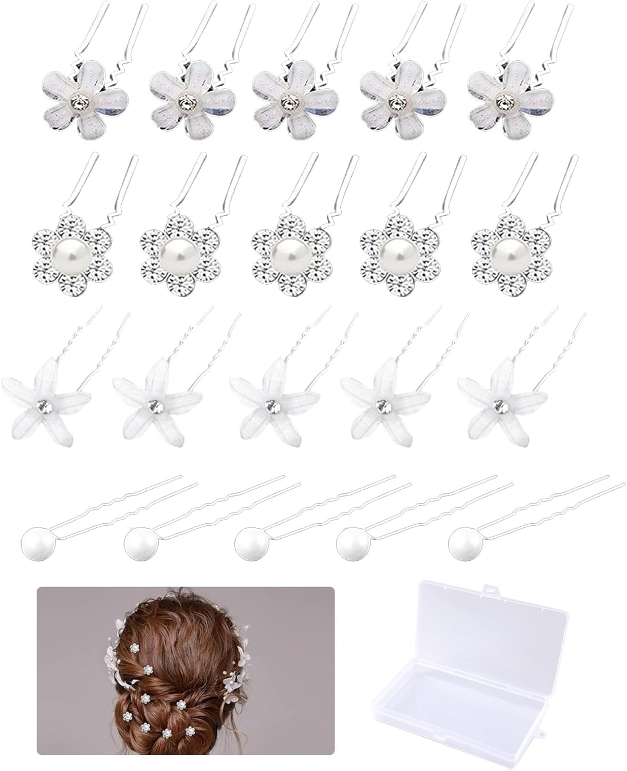 Épingles à cheveux de mariage : 20 pièces élégantes pour sublimer votre coiffure spéciale Accessoires en forme de U ornés de perles et de cristaux pour demoiselles d'honneur et mariées – Image 7
