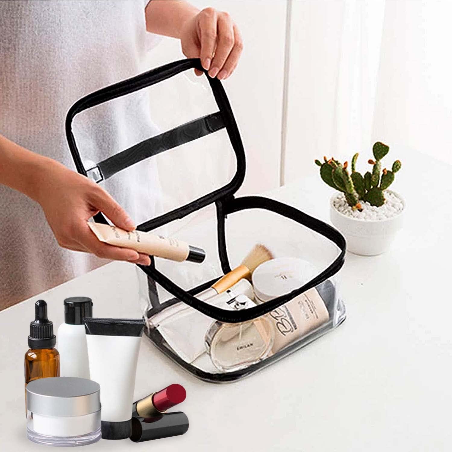 Trousse de toilette transparente : 2 pièces en PVC pour cosmétiques et shampooings, idéale pour vos voyages en avion – Image 4