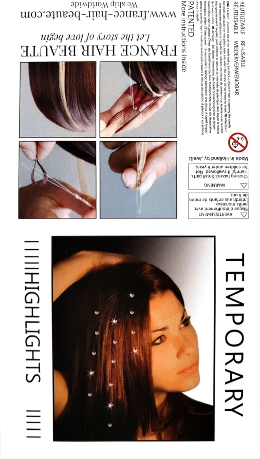 Bijoux pour cheveux : 24 cristaux en strass 100% pur cristal pour sublimer votre coiffure avec élégance Découvrez notre kit de 4 fils ornés de cristaux transparents, parfait pour les passionnées de coiffure souhaitant ajouter une touche d'éclat à leur style. Profitez d'une qualité professionnelle et d'une flexibilité totale grâce à notre système breveté qui vous permet de repositionner facilement les cristaux selon vos envies. En bonus, une planche de tatouages offerts et une offre spéciale : pour l'achat de deux kits, recevez un troisième kit gratuitement et d'autres cadeaux exclusifs !
