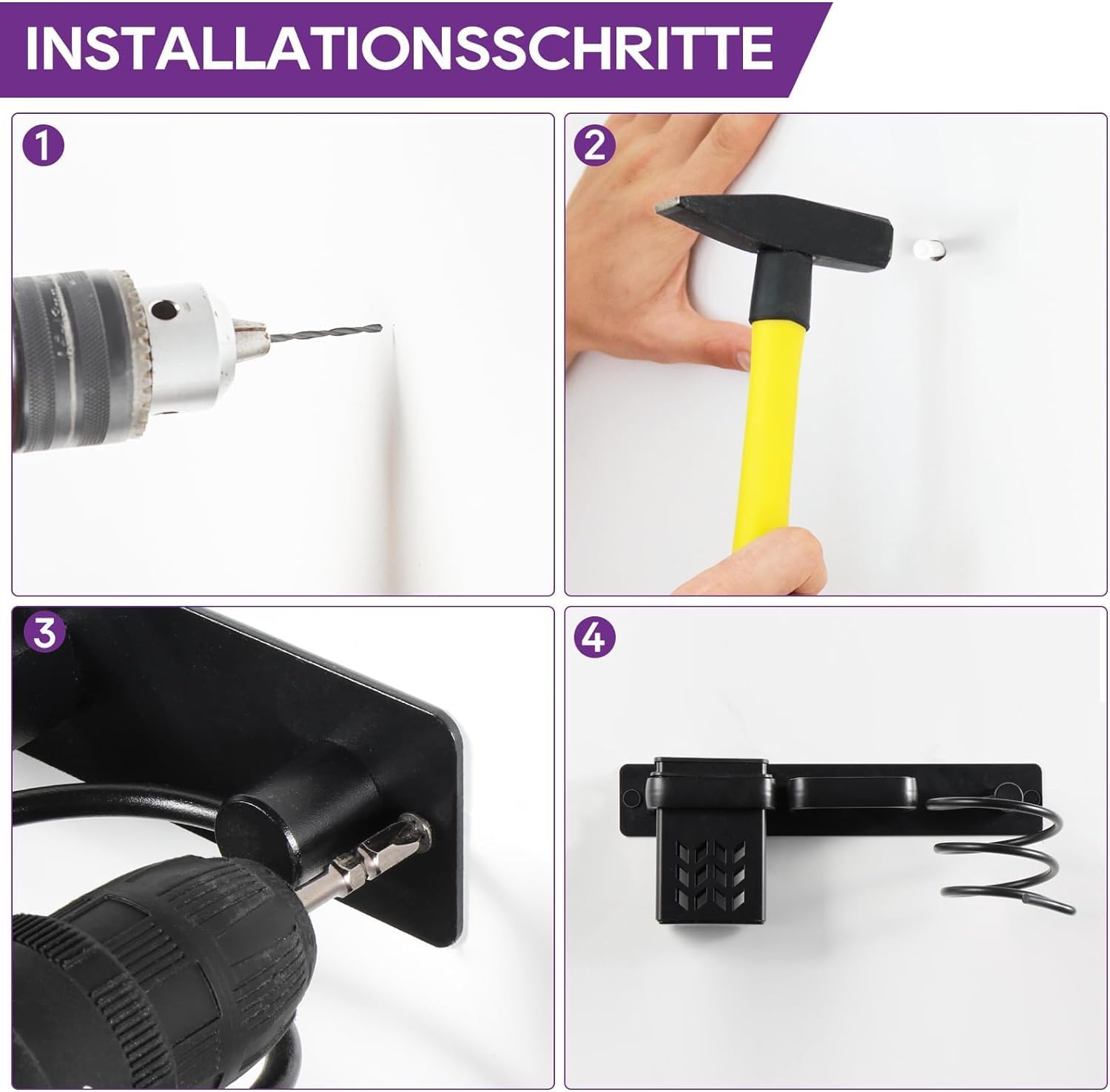 Support mural pour sèche-cheveux et fer à lisser : l'organiseur multifonction idéal pour salle de bain, gain de place et rangement pratique en noir – Image 7