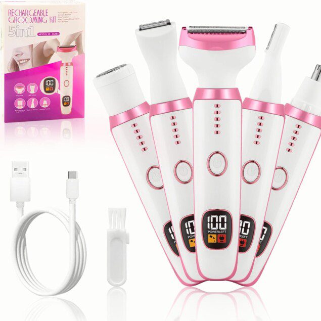 Rasoir électrique femme 5-en-1 : épilation douce et précise pour un soin complet du corps
