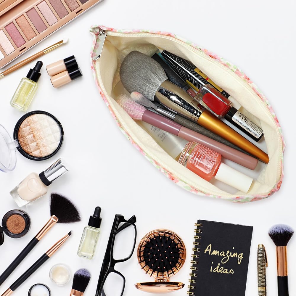 Trousse de maquillage élégante : pochette double couche pour femme et étudiante en fleurs bleues, idéale pour vos voyages et soirées – Image 3