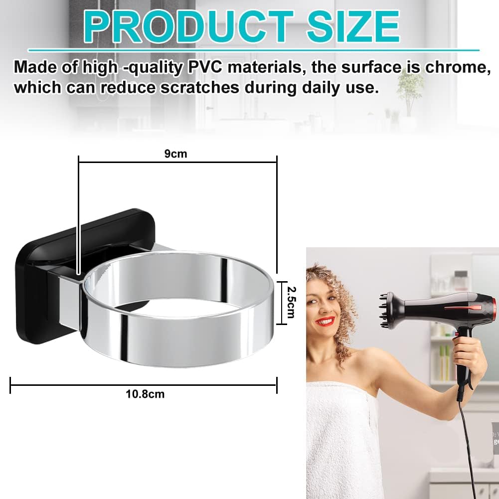 Porte sèche cheveux mural adhésif : l'accessoire parfait pour un rangement pratique et élégant Idéal pour les salles de bains, support universel sans perçage pour un style épuré – Image 2