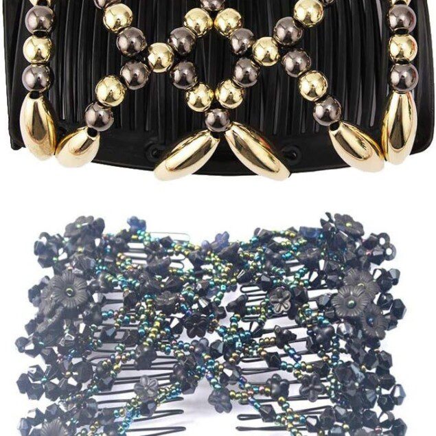 Peignes magiques pour femme : lot de 2 dorés et noirs à perles, l'accessoire ultime pour sublimer vos coiffures