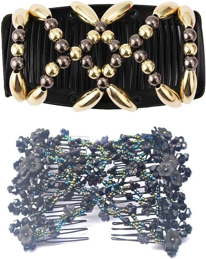 Peignes magiques pour femme : lot de 2 dorés et noirs à perles, l'accessoire ultime pour sublimer vos coiffures