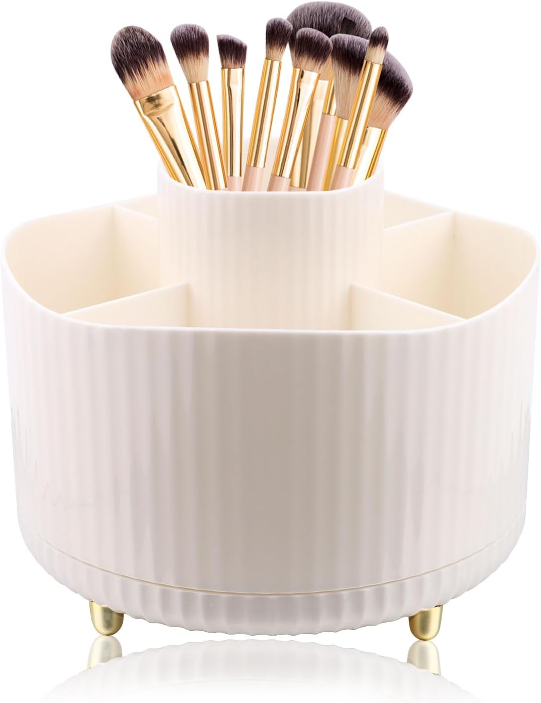 Organisateur maquillage rotatif : l'allié parfait pour les passionnées de beauté   Optimisez votre espace avec ce pot à crayons élégant, conçu pour un rangement efficace de vos pinceaux de maquillage grâce à ses 5 compartiments pratiques. Profitez d'un accès facile à vos essentiels de beauté tout en ajoutant une touche de style à votre coiffeuse.