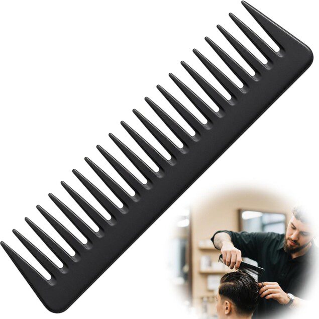 Peigne dent large en carbone premium : résistant et antistatique pour coiffure facile et précise  
Idéal pour les hommes lors du coiffage et du shampooing
