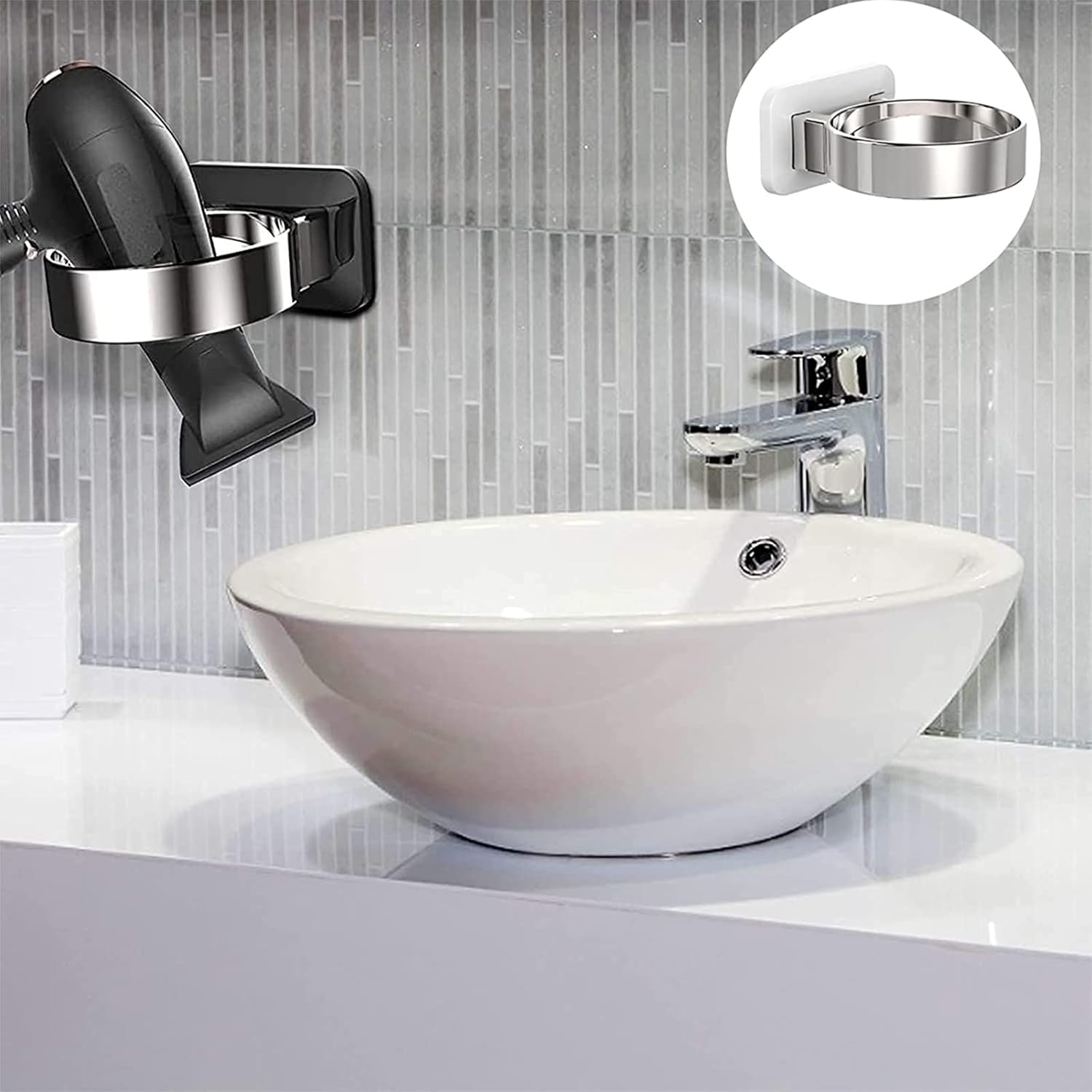 Organisateur de salle de bain : ensemble de stockage pour sèche-cheveux avec installation autocollante, idéal pour un salon de coiffure élégant – Image 6