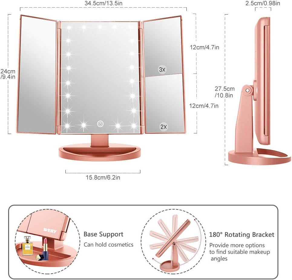 Miroir de Maquillage LED à Trois Volets Élégant – Image 5
