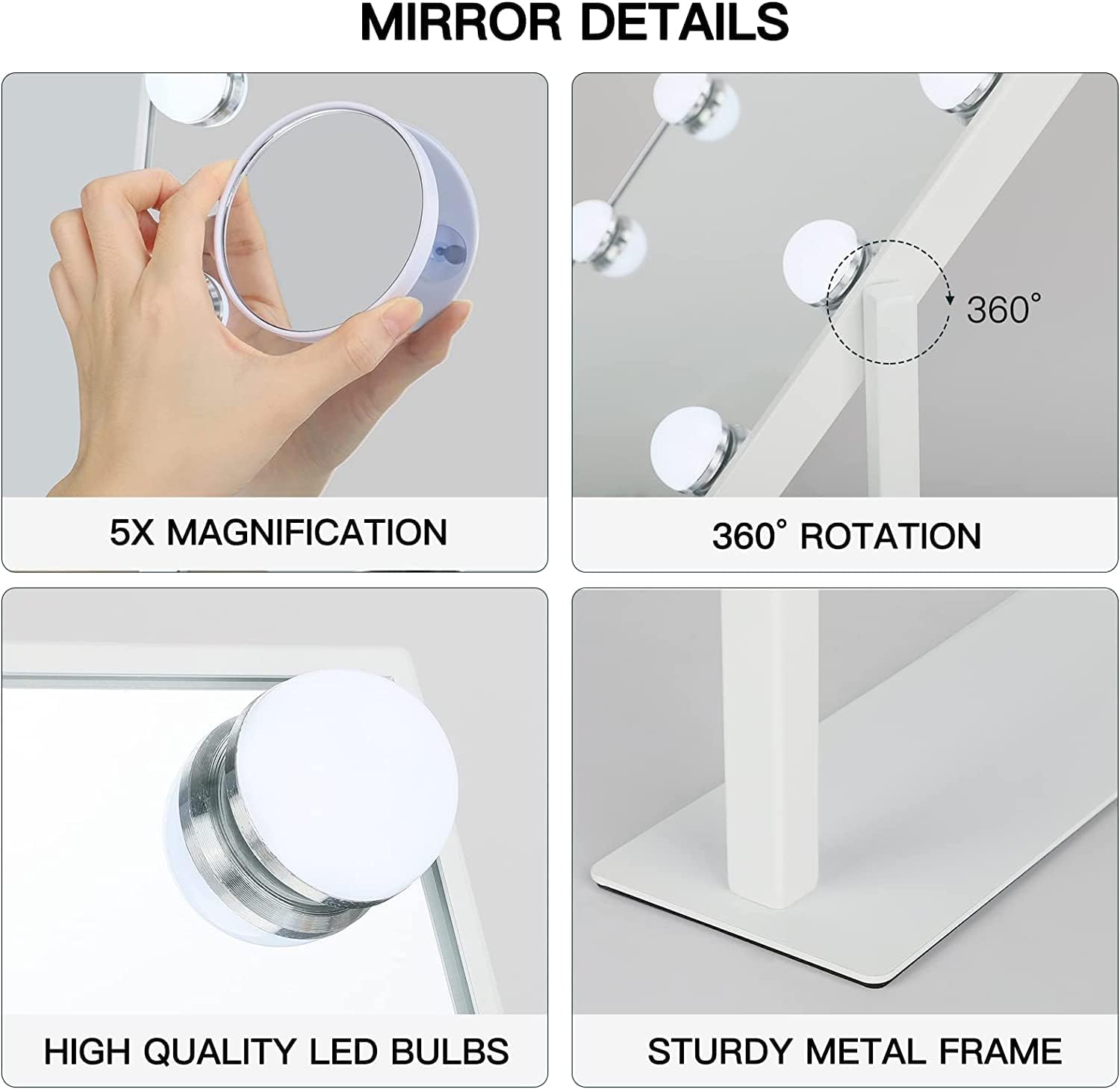 Miroir maquillage lumineux : l’accessoire parfait pour les passionnées de beauté avec 12 lumières et rotation à 360° – Image 4