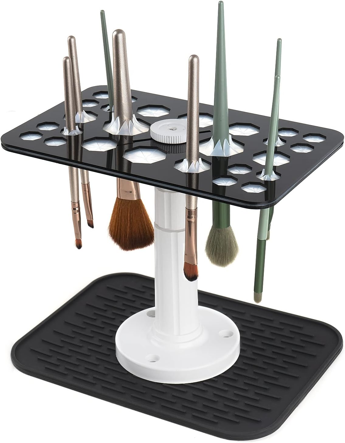 Séchoir à pinceaux de maquillage : un outil indispensable pour les passionnés de beauté Optimisez le séchage de vos pinceaux avec notre support en acrylique réglable et tapis en silicone