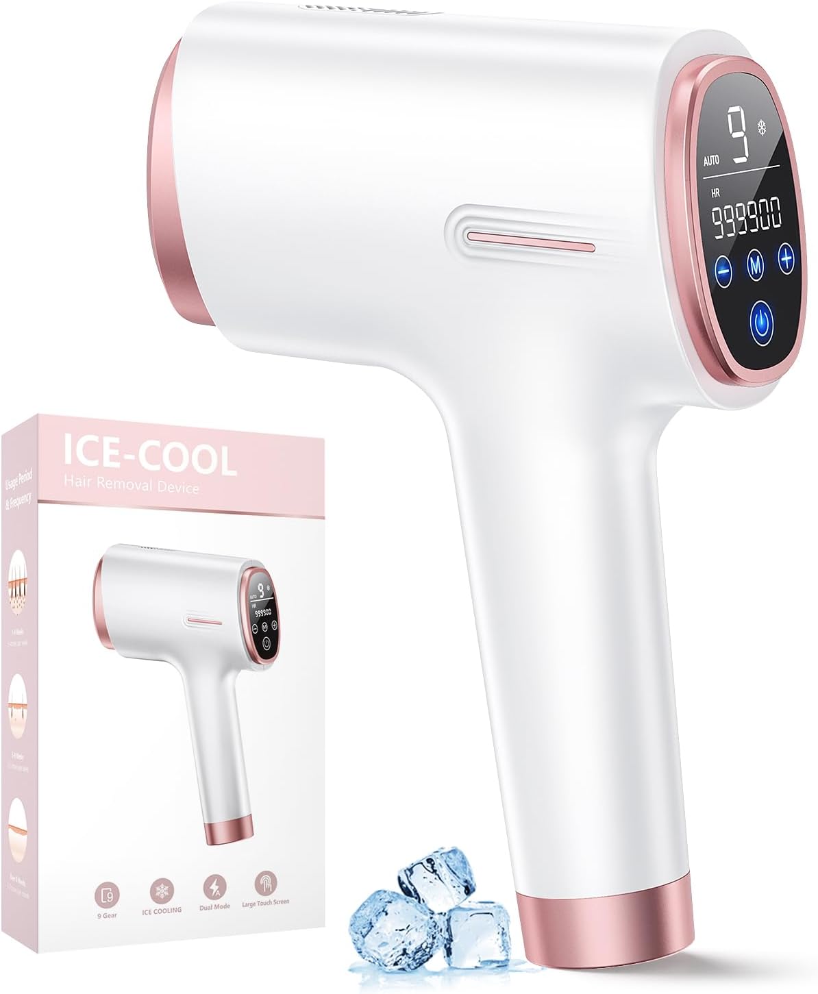 Épilateur lumière pulsée 3 en 1 : pour une épilation efficace et douce à domicile Profitez d'une peau lisse et soyeuse avec notre épilateur laser à écran tactile LCD, doté de 9 niveaux d'énergie et d'une fonction de refroidissement pour un confort optimal.