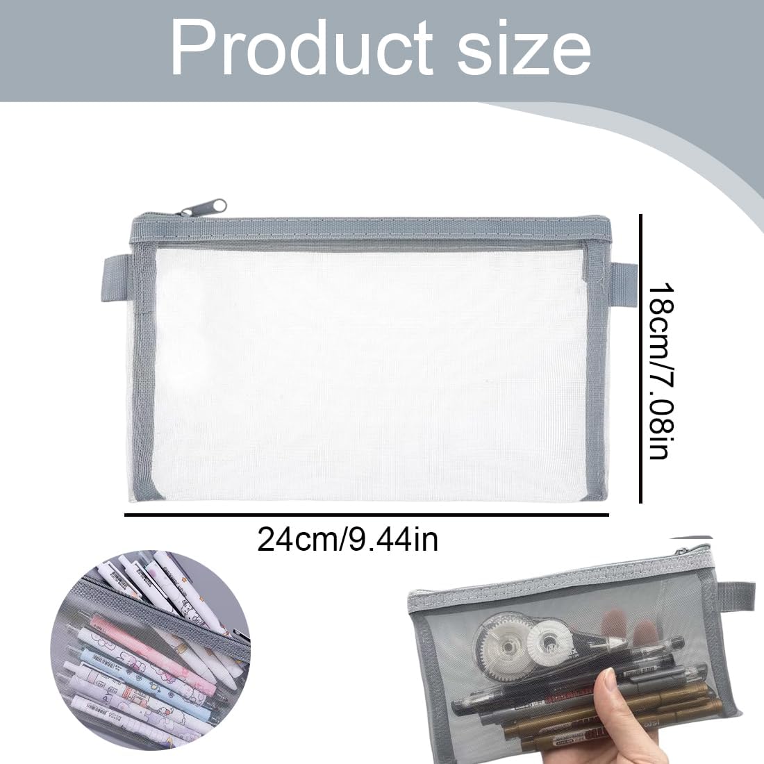 Trousse transparente en nylon maille : le lot de 3 pour l'école, le bureau et le maquillage, alliant praticité et élégance – Image 2