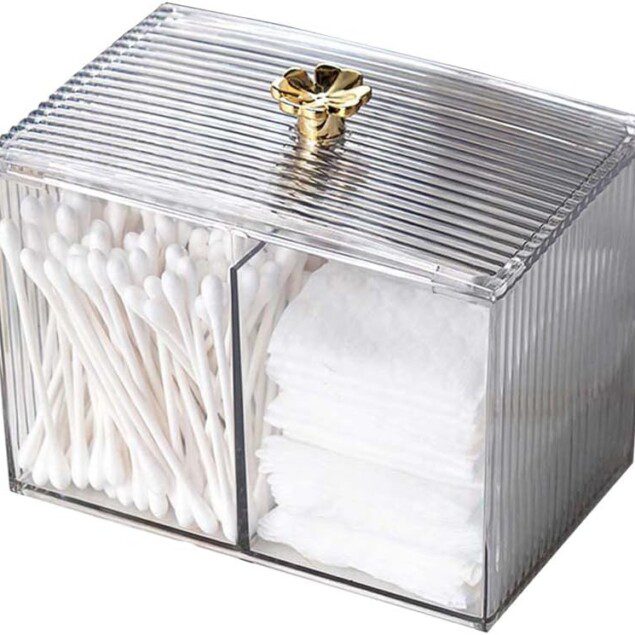 Boite en acrylique transparent pour coton-tige : rangement élégant pour salle de bain et chambre à coucher