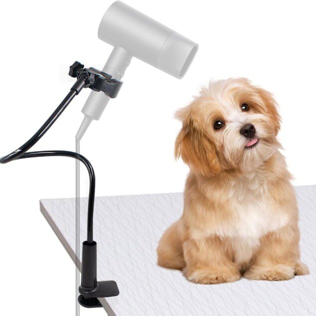 Support de sèche-cheveux réglable pour chien : mains libres et confort optimal pour le toilettage à domicile